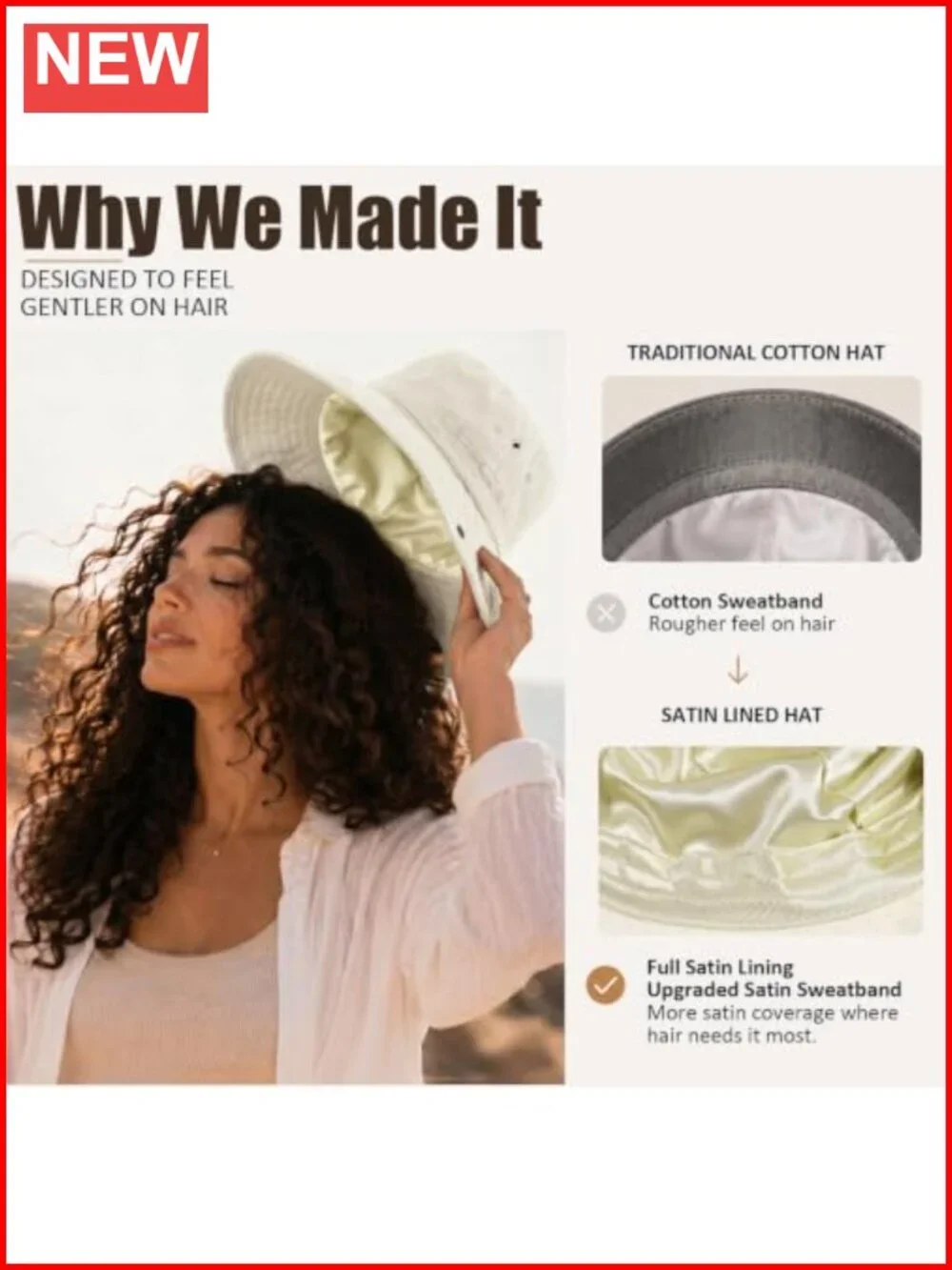 Satin Lined Sun Hat UPF 50+ Washed Cotton Women's Outdoor Beach Travel Wide Brim